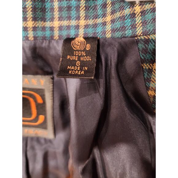 Ellen Tracy VTG Wool Blazer Jacket 6 Navy Chartreuse Micro Tartan Plaid Classic - Picture 10 of 10